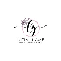 FZ Luxury initial handwriting logo with flower template, logo for beauty, fashion, wedding, photography