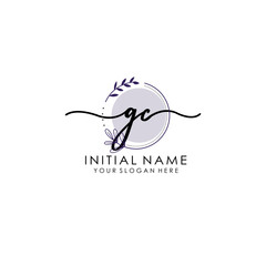 GC Luxury initial handwriting logo with flower template, logo for beauty, fashion, wedding, photography