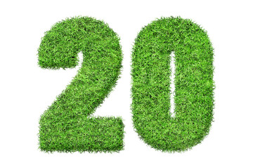 20 number in green grass filled the character . Isolated from a white background