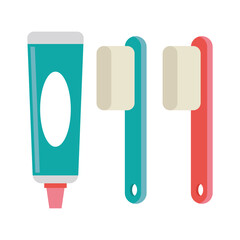 Toothbrush and toothpaste vector cartoon illustration isolated on a white background.