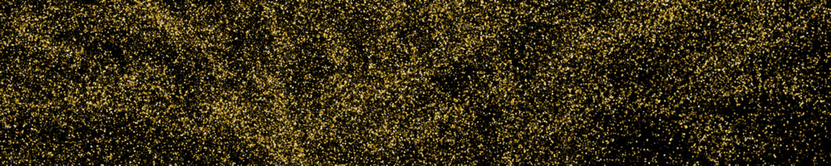 Gold Glitter Texture On Black. Horizontal Long Banner For Site.Panoramic Celebratory Background. Golden Explosion Of Confetti. Vector Illustration, Eps 10.