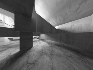 Dark Concrete Wall Architecture. Empty Room