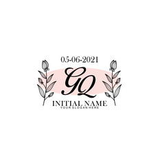 GQ Initial letter handwriting and signature logo. Beauty vector initial logo .Fashion  boutique  floral and botanical
