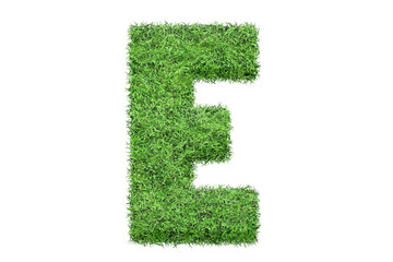 Green Grass Letter E. Alphabet Isolated On White Background. Font For Your Design. 3D