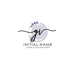 GV Luxury initial handwriting logo with flower template, logo for beauty, fashion, wedding, photography