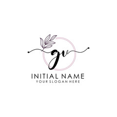 GV Luxury initial handwriting logo with flower template, logo for beauty, fashion, wedding, photography