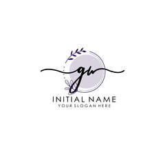 GW Luxury initial handwriting logo with flower template, logo for beauty, fashion, wedding, photography