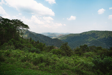 beautiful blue sky high peak mountains guiding for backpacker camping waterfall at
Wildlife Khao Yai National Park, Nakhon Ratchasima, Saraburi, Prachinburi, Thailand.