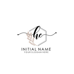 HC Luxury initial handwriting logo with flower template, logo for beauty, fashion, wedding, photography