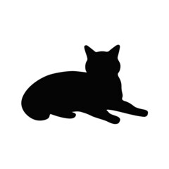 Black abstract silhouette lying cat vector illustration. Pet shadow isolated object. Simple outline animal lies