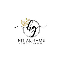 HG Luxury initial handwriting logo with flower template, logo for beauty, fashion, wedding, photography