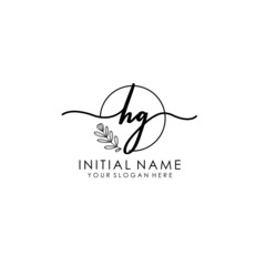 HG Luxury initial handwriting logo with flower template, logo for beauty, fashion, wedding, photography