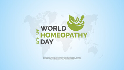 World Homeopathy day vector background design on global map. World Homeopathy day is celebrated annually on April 10th.