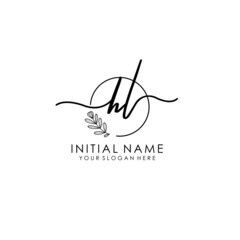HL Luxury initial handwriting logo with flower template, logo for beauty, fashion, wedding, photography