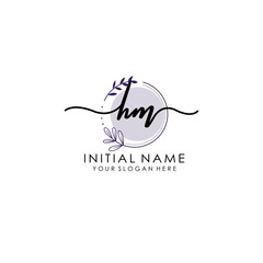 HM Luxury initial handwriting logo with flower template, logo for beauty, fashion, wedding, photography