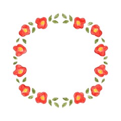 水彩風の赤い花のフレーム枠イラスト素材
