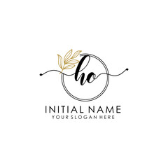 HO Luxury initial handwriting logo with flower template, logo for beauty, fashion, wedding, photography