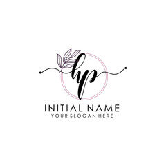 HP Luxury initial handwriting logo with flower template, logo for beauty, fashion, wedding, photography