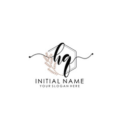 HQ Luxury initial handwriting logo with flower template, logo for beauty, fashion, wedding, photography