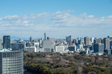 Tokyo city center with skyscraper office buildings in Otemachi, Tokyo, Marunouchi, Hibiya, Kasumigaseki