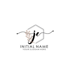 JE Luxury initial handwriting logo with flower template, logo for beauty, fashion, wedding, photography