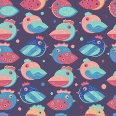 Seamless background with colorful cartoon birds