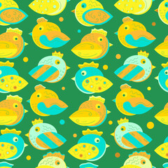 Seamless background with colorful cartoon birds