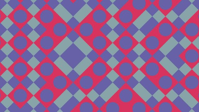 Abstract pattern with moving multicolor geometric shapes. Seamless geometric background with various dynamic tiles. Motion graphic background in a flat design with geometric elements