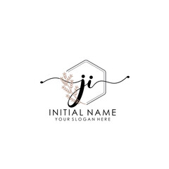 JI Luxury initial handwriting logo with flower template, logo for beauty, fashion, wedding, photography