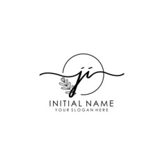 JI Luxury initial handwriting logo with flower template, logo for beauty, fashion, wedding, photography