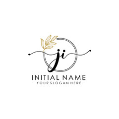 JI Luxury initial handwriting logo with flower template, logo for beauty, fashion, wedding, photography