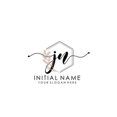 JN Luxury initial handwriting logo with flower template, logo for beauty, fashion, wedding, photography