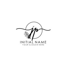 JP Luxury initial handwriting logo with flower template, logo for beauty, fashion, wedding, photography