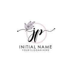 JP Luxury initial handwriting logo with flower template, logo for beauty, fashion, wedding, photography