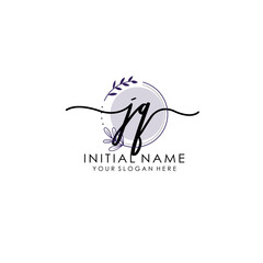 Fototapeta premium JQ Luxury initial handwriting logo with flower template, logo for beauty, fashion, wedding, photography