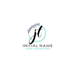 JT Initial letter handwriting and signature logo. Beauty vector initial logo .Fashion  boutique  floral and botanical