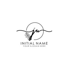 JU Luxury initial handwriting logo with flower template, logo for beauty, fashion, wedding, photography