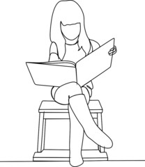 continuous one line drawing of child read book minimalist vector illustration. Back to school theme.
