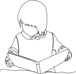 continuous one line drawing of child read book minimalist vector illustration. Back to school theme.
