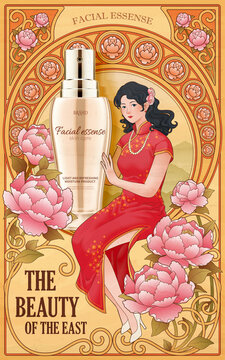Mucha style skincare product ad