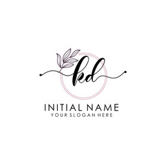KD Luxury initial handwriting logo with flower template, logo for beauty, fashion, wedding, photography