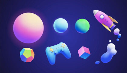 3d neon gradient object collection - obrazy, fototapety, plakaty