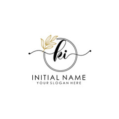 KI Luxury initial handwriting logo with flower template, logo for beauty, fashion, wedding, photography