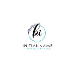 KI Initial letter handwriting and signature logo. Beauty vector initial logo .Fashion  boutique  floral and botanical