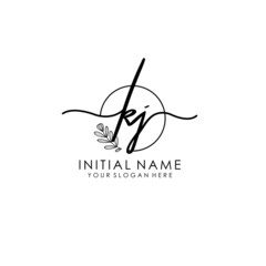 KJ Luxury initial handwriting logo with flower template, logo for beauty, fashion, wedding, photography