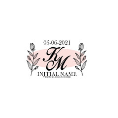 KM Initial letter handwriting and signature logo. Beauty vector initial logo .Fashion  boutique  floral and botanical