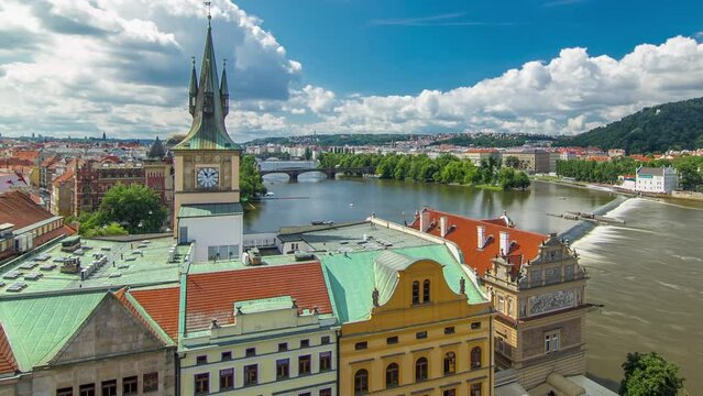 Staromestsky water tower timelapse in Prague, the Czech Republic