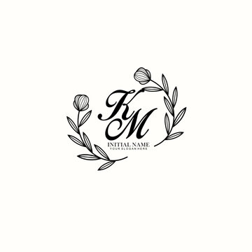 KM Initial letter handwriting and signature logo. Beauty vector initial logo .Fashion  boutique  floral and botanical
