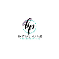 Obraz premium KP Initial letter handwriting and signature logo. Beauty vector initial logo .Fashion boutique floral and botanical