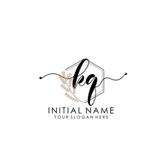 KQ Luxury initial handwriting logo with flower template, logo for beauty, fashion, wedding, photography